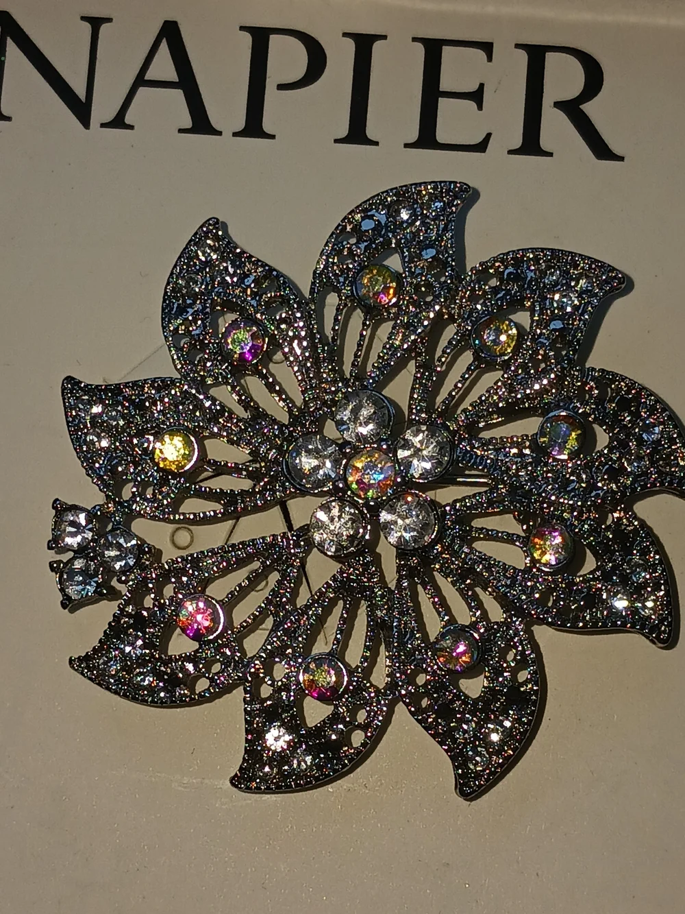 Napier Iridescent Crystal Floral Brooch